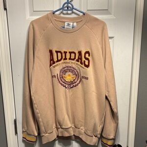 adidas Beige Crewneck Sweatshirt with Maroon Logo and Yellow Accents